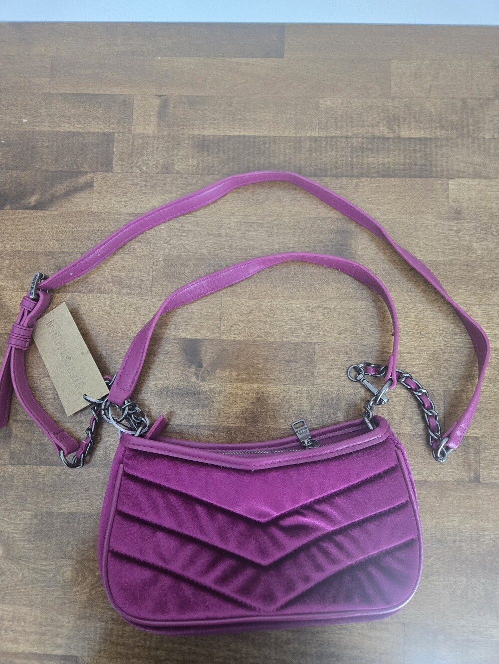 New Steve Madden Bzoia Velvet Crossbody Bag Purse Dark Fuchsia Purple Pink - Picture 5 of 6